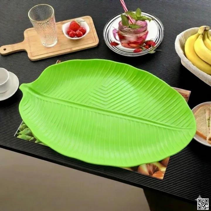 4pcs Banana Leaf Plastic Serving Plate