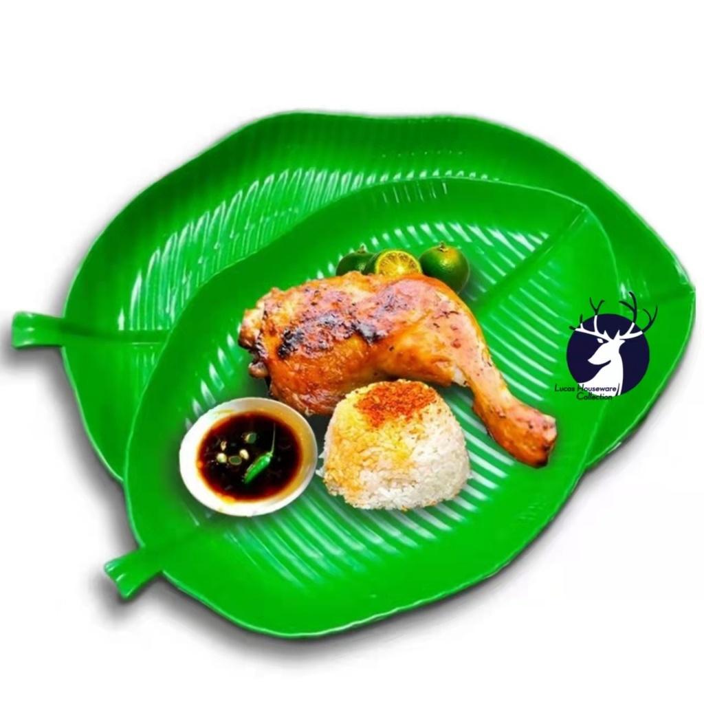 4pcs Banana Leaf Plastic Serving Plate
