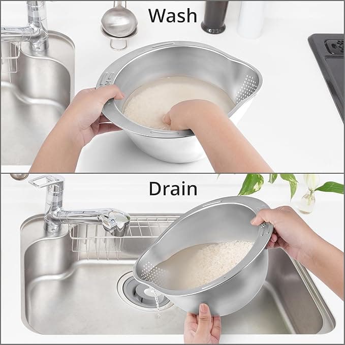 Stainless Steel Rice Washer Strainer Bowl