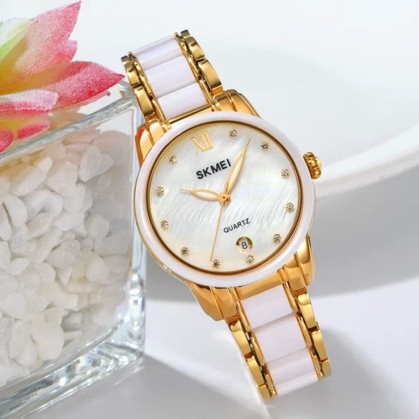 SKMEI WOMEN CERAMIC ALLOY LUXURY FASHION WATERPROOF WATCH