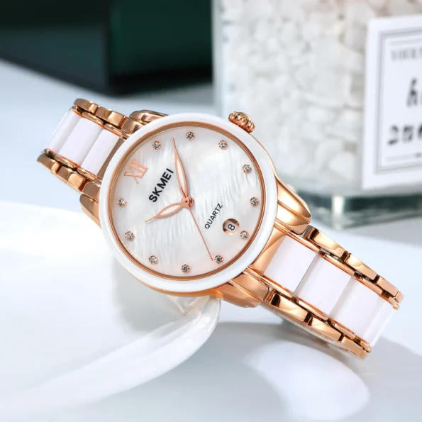 SKMEI WOMEN CERAMIC ALLOY LUXURY FASHION WATERPROOF WATCH - Image 2