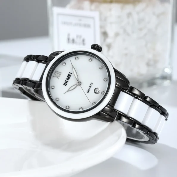 SKMEI WOMEN CERAMIC ALLOY LUXURY FASHION WATERPROOF WATCH - Image 3