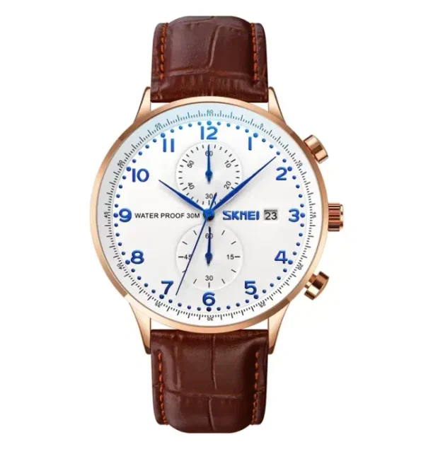 SKMEI 9301 Mens Top Brand Luxury Genuine Leather Strap Waterproof Date Wristwatch Watches - Image 4