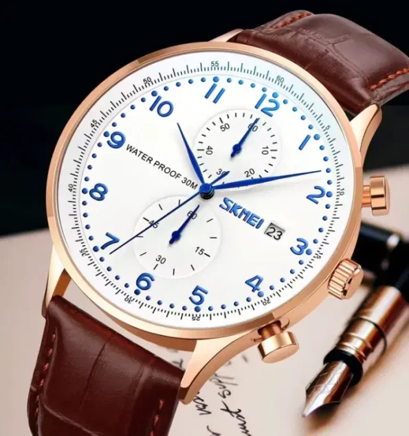 SKMEI 9301 Mens Top Brand Luxury Genuine Leather Strap Waterproof Date Wristwatch Watches - Image 5