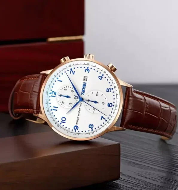 SKMEI 9301 Mens Top Brand Luxury Genuine Leather Strap Waterproof Date Wristwatch Watches - Image 6