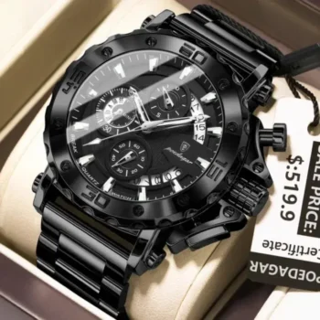 POEDAGAR 892 Oversized Round Men's Quartz Watch Business Elegant Style Steel Strap Life Waterproof Versatile Male Wristwatch