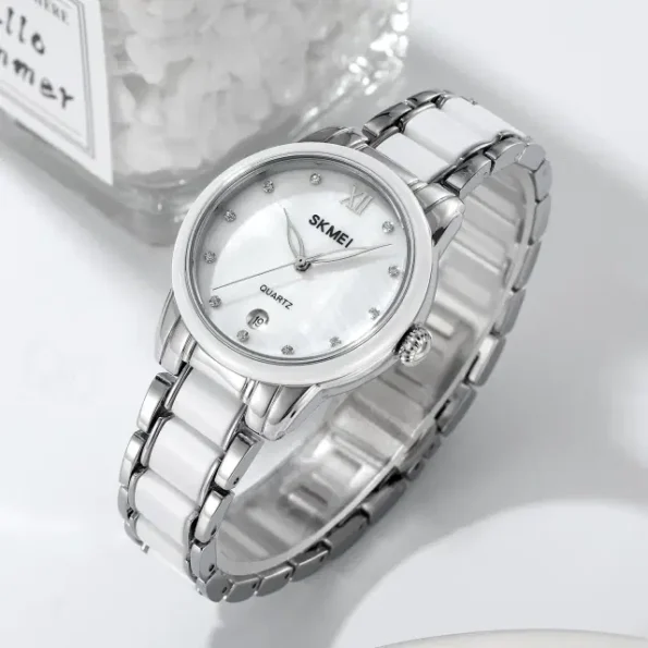 SKMEI WOMEN CERAMIC ALLOY LUXURY FASHION WATERPROOF WATCH - Image 5