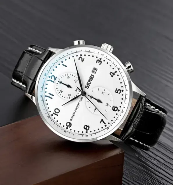 SKMEI 9301 Mens Top Brand Luxury Genuine Leather Strap Waterproof Date Wristwatch Watches - Image 8